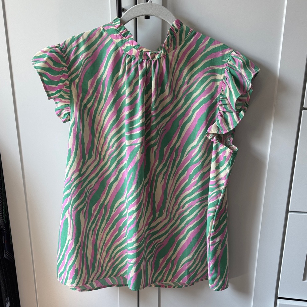 Pink and Green Zebra Print Women's Blouse